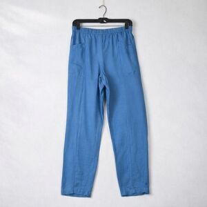 Gudren Sjoden Size Small Linen Blend Blue Pant Elastic Waist Pockets